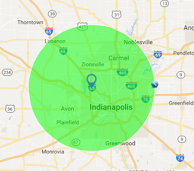 Chimney Service Area Map - Indianapolis IN 