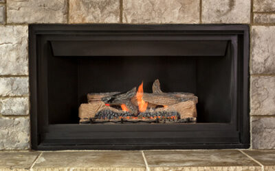 geist in beautiful stone surround for fireplace